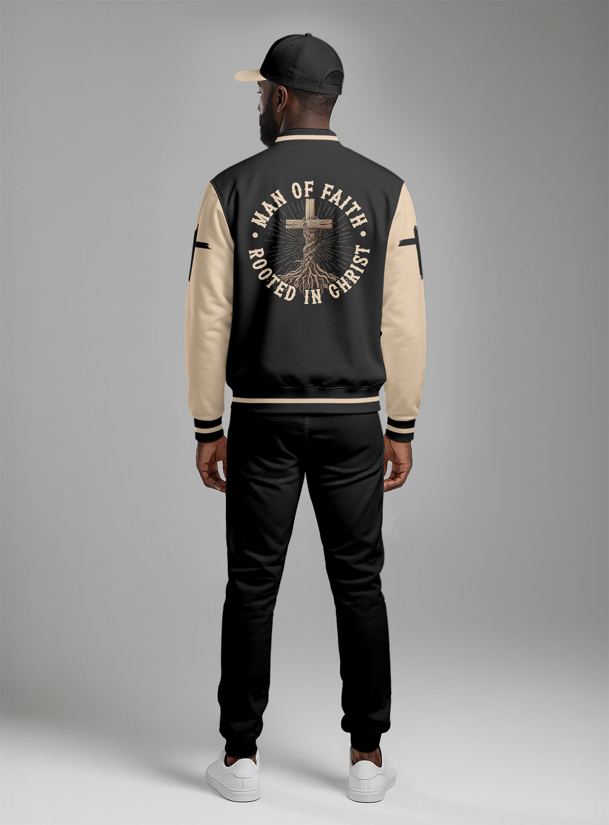 “Faith Rooted Cross” Baseball Jacket