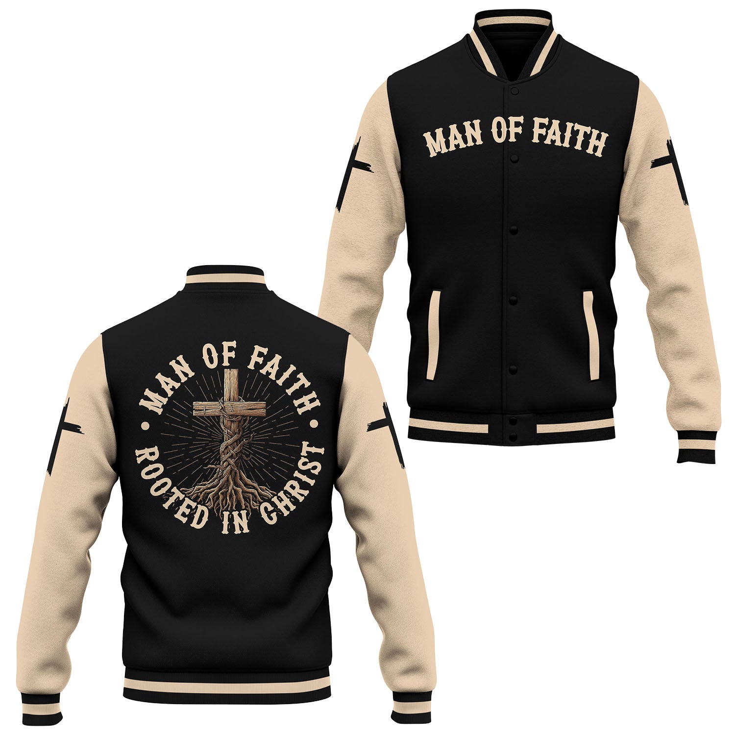 “Faith Rooted Cross” Baseball Jacket