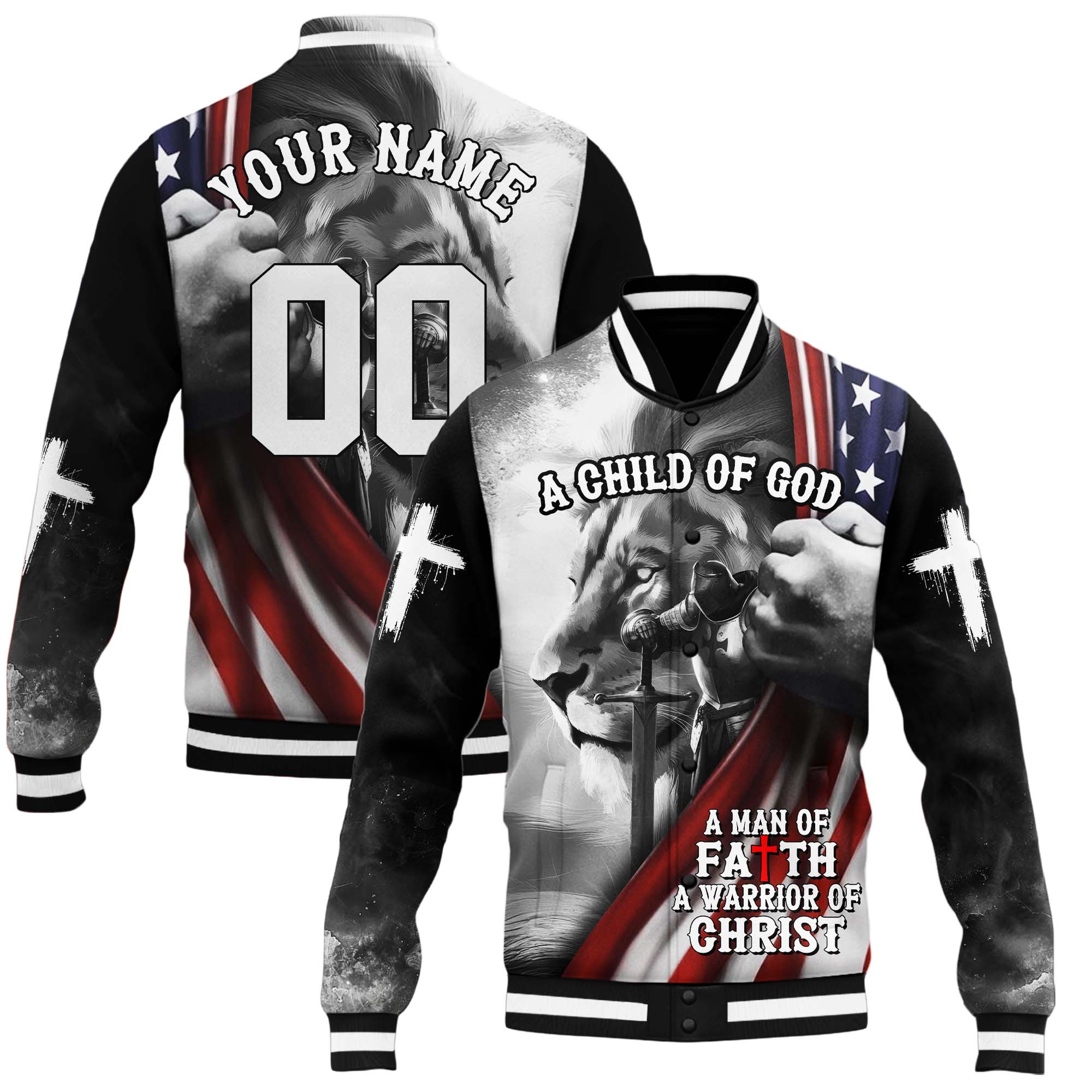 A Child Of God A man Of Faith A Warrior Of Christ Baseball Jacket