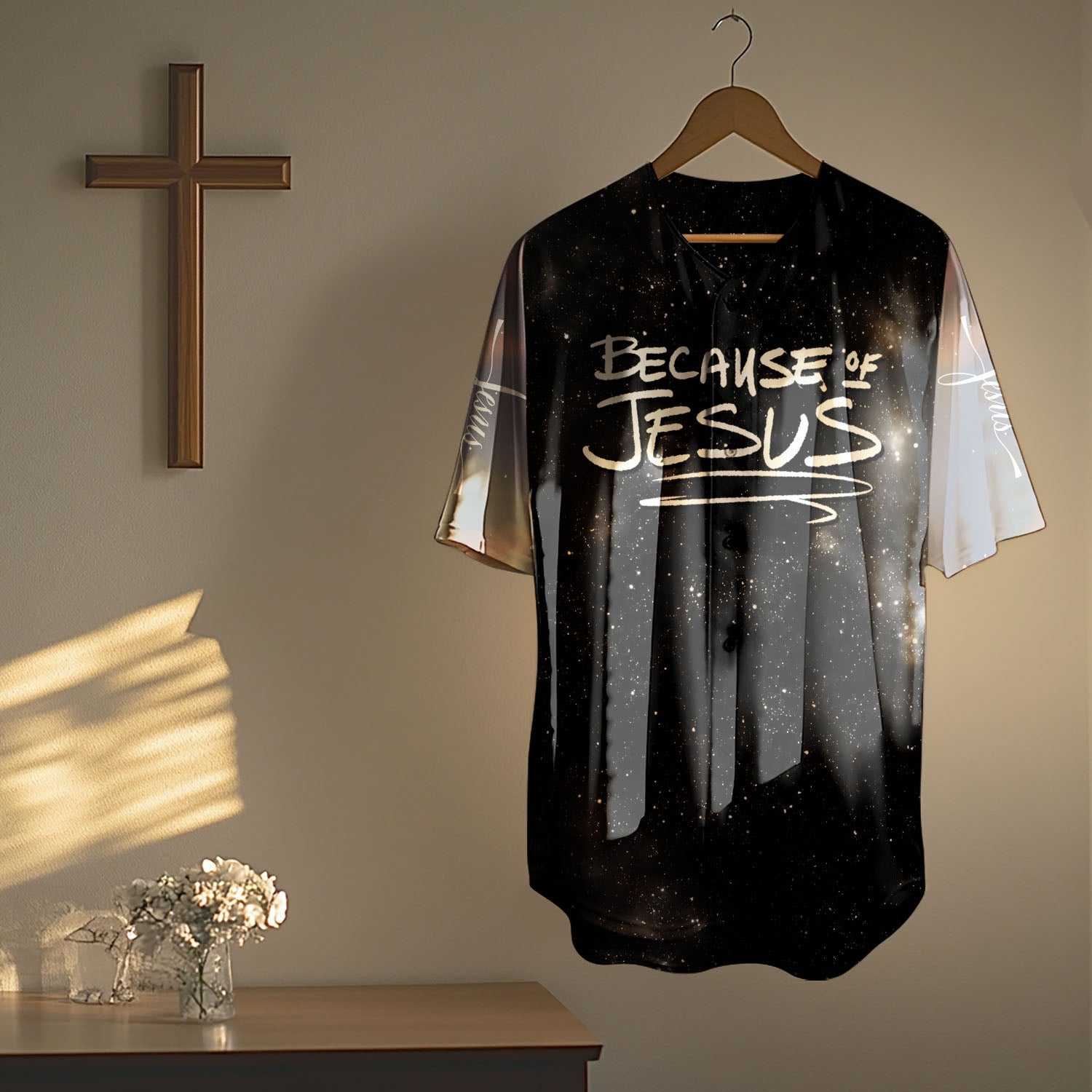 Because Of Jesus Baseball Jersey