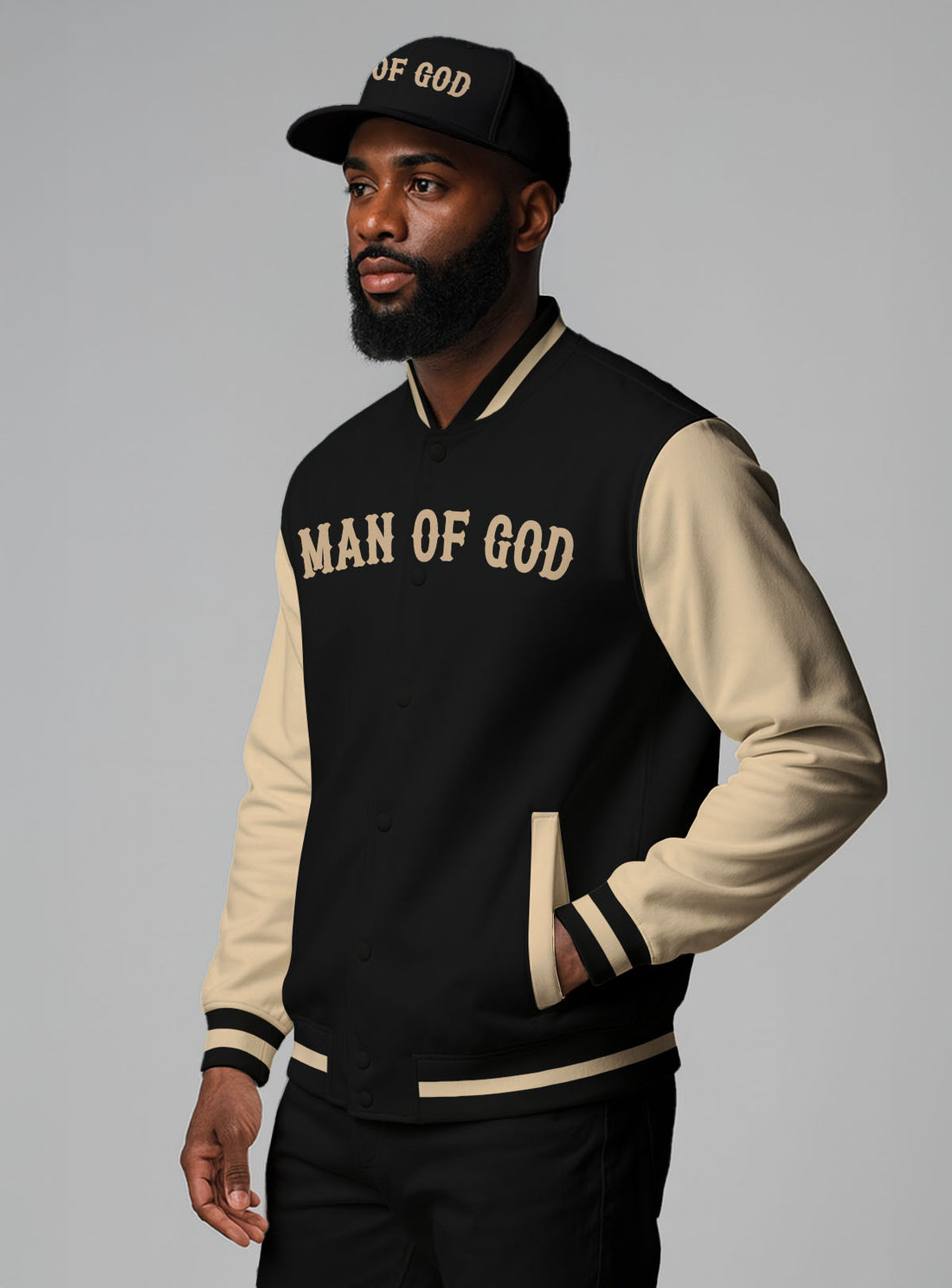 "Man Of God" Black Gold Baseball Jacket