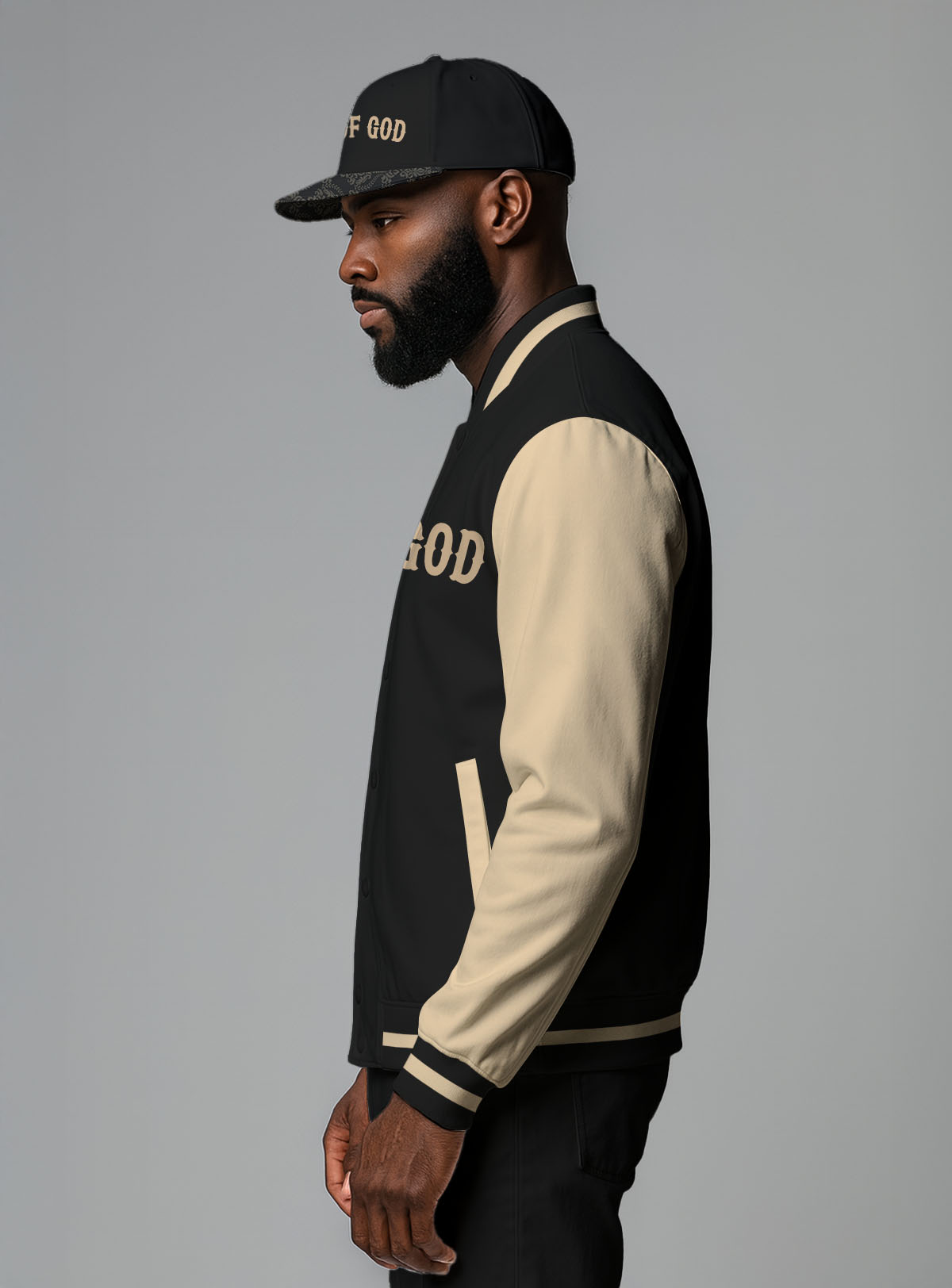 "Man Of God" Black Gold Baseball Jacket