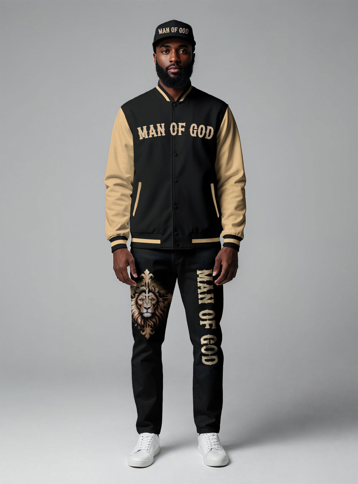 "Man Of God" Black Gold Baseball Jacket