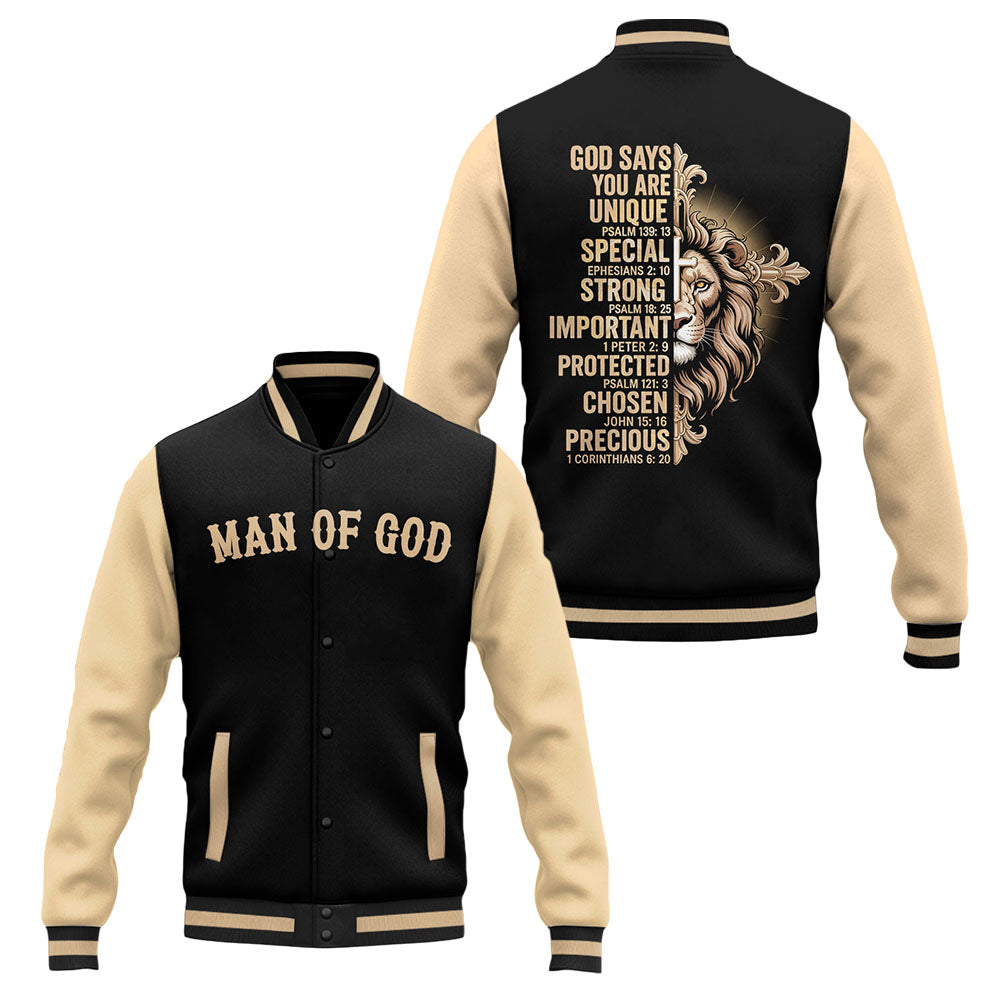 "Man Of God" Black Gold Baseball Jacket