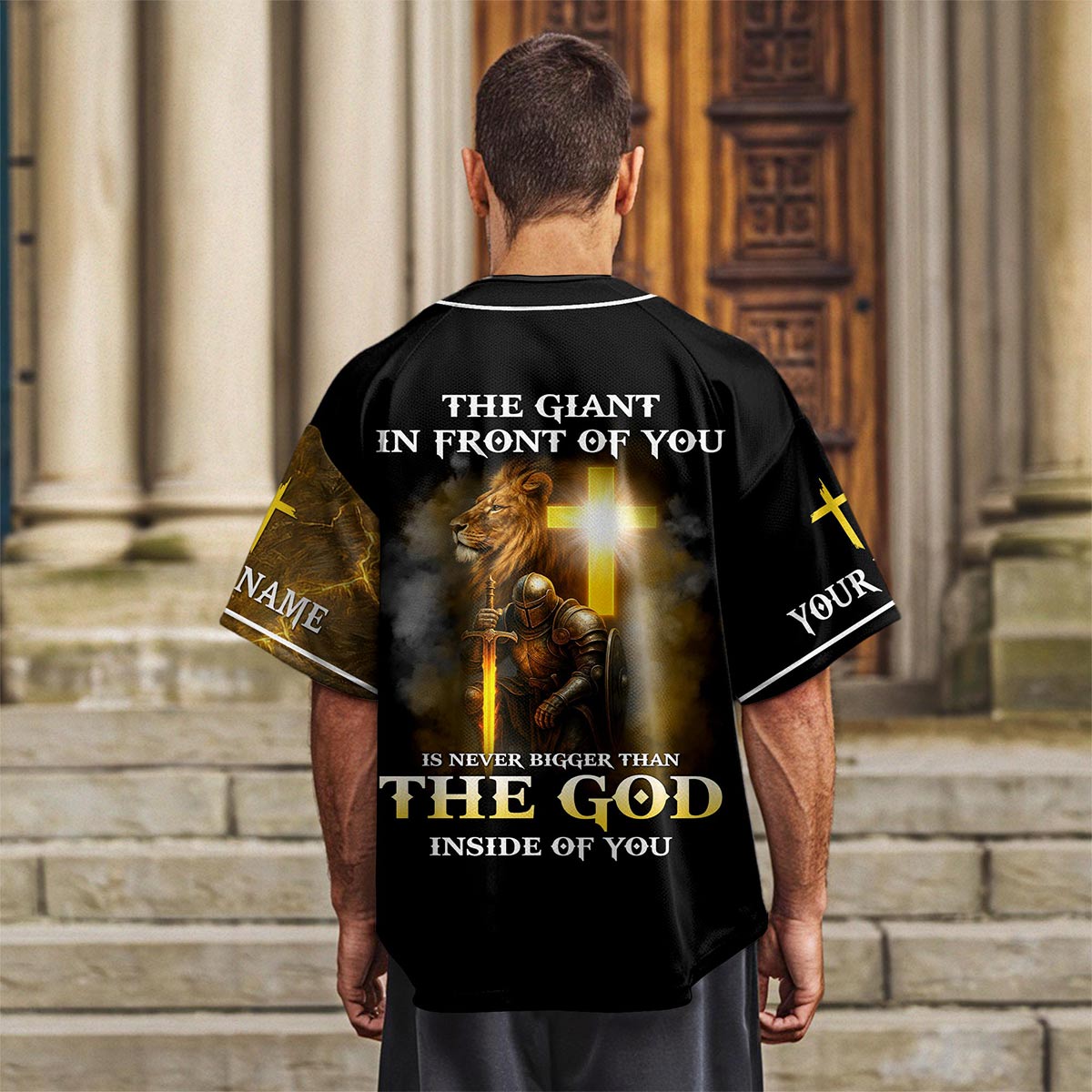The Giant In Front Of You Is Never Bigger Than The God Inside Of You Custom Name Baseball Jersey