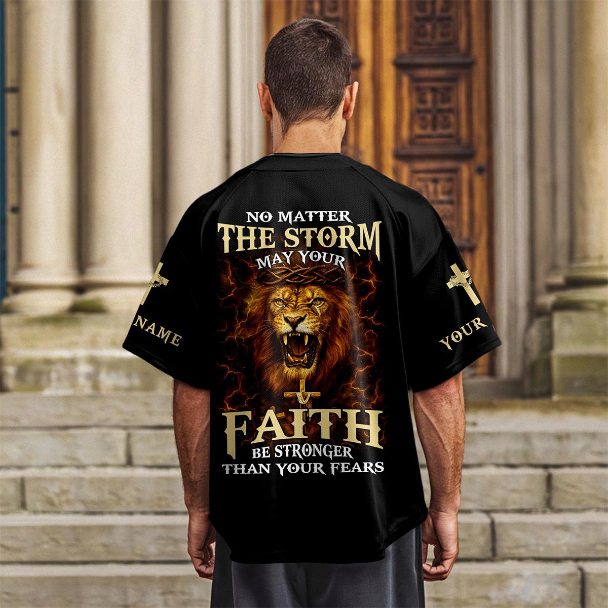 No Matter The Storm Lion Custom Name Baseball Jersey