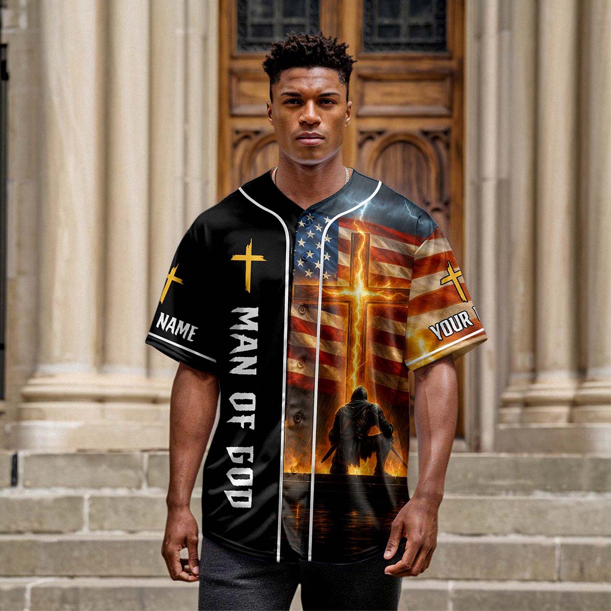 Stand For The Flag Kneel For The Cross Custom Name Baseball Jersey