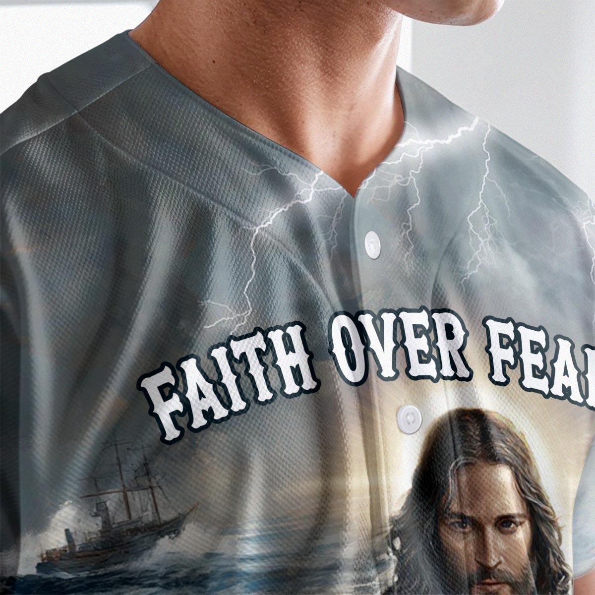 Faith Over Fear Jesus Baseball Jersey 2