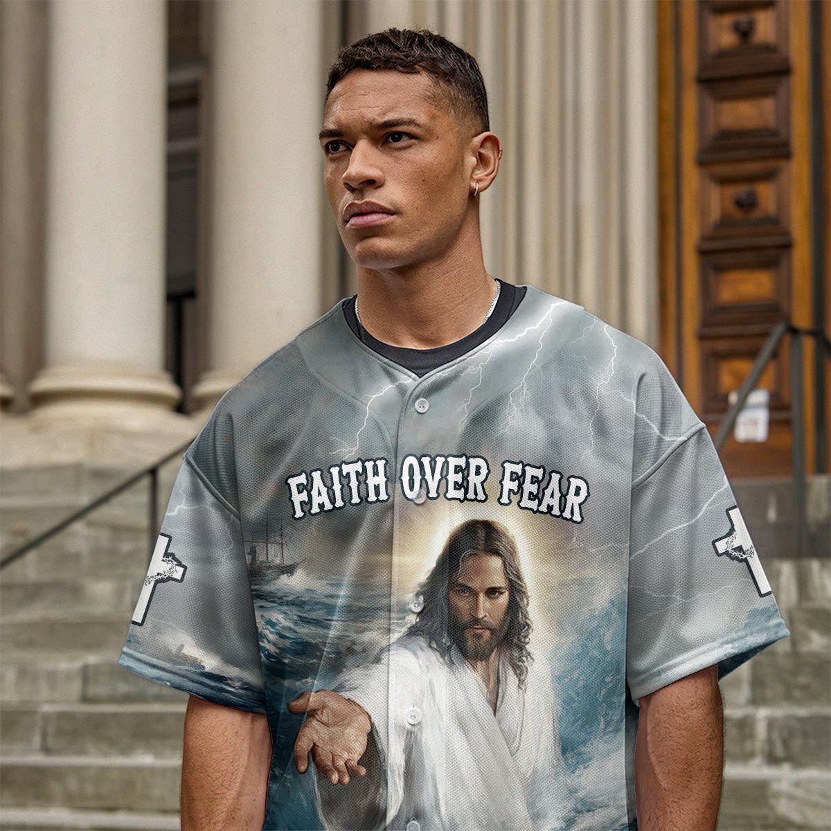 Faith Over Fear Jesus Baseball Jersey 2