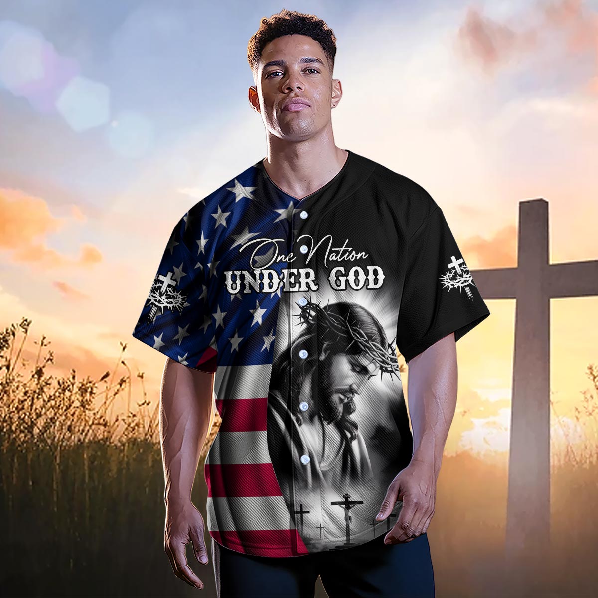 One Nation Under God Flag Baseball Jersey Deal