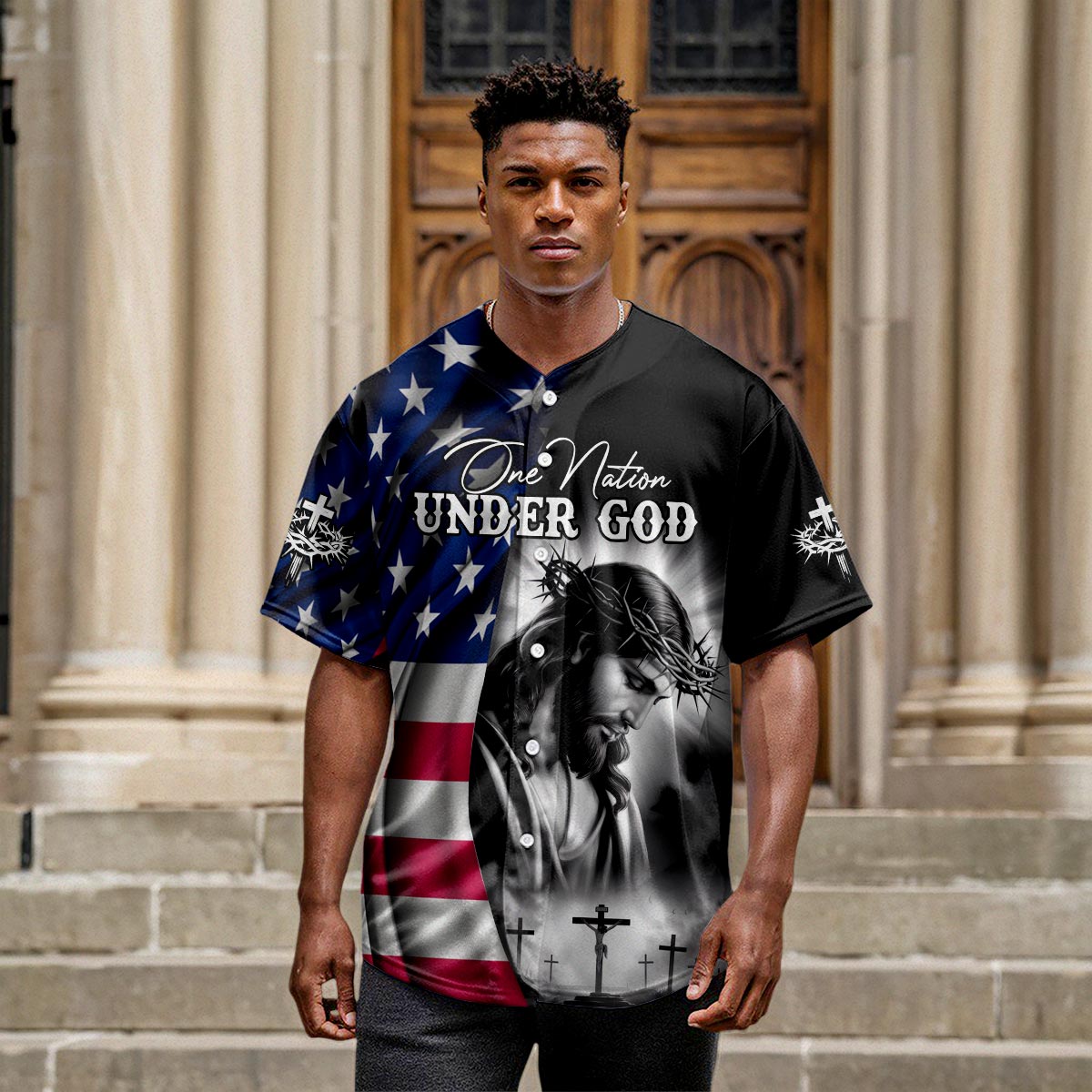 One Nation Under God Flag Baseball Jersey
