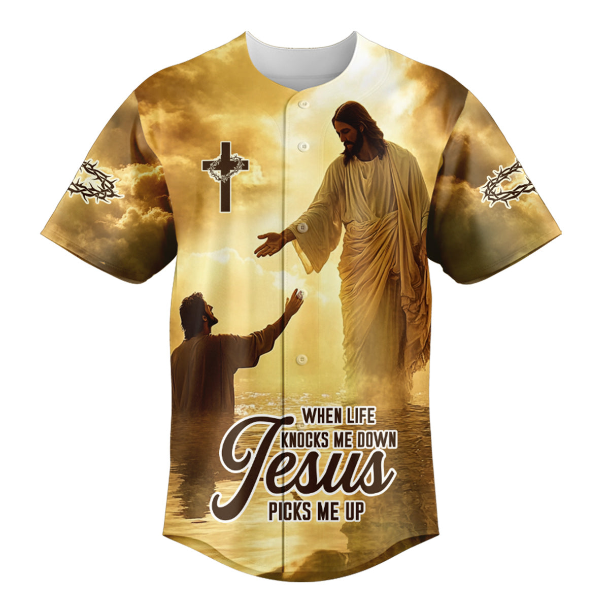 When Life Knocks Me Down Jesus Picks Me Up Custom Name Baseball Jersey