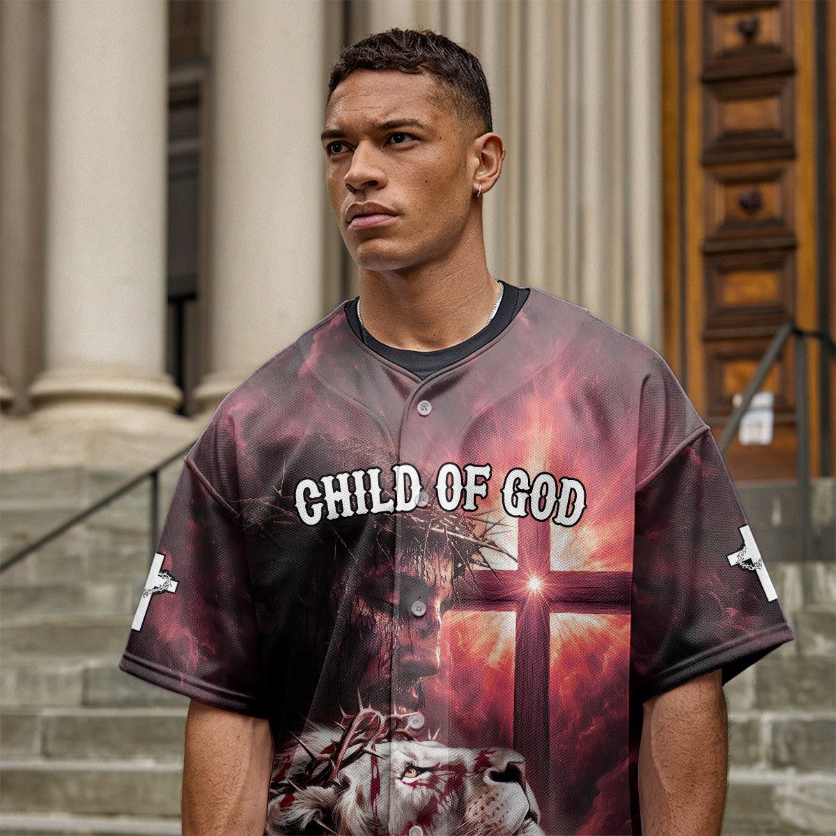 Child of God Red Cross Baseball Jersey 2