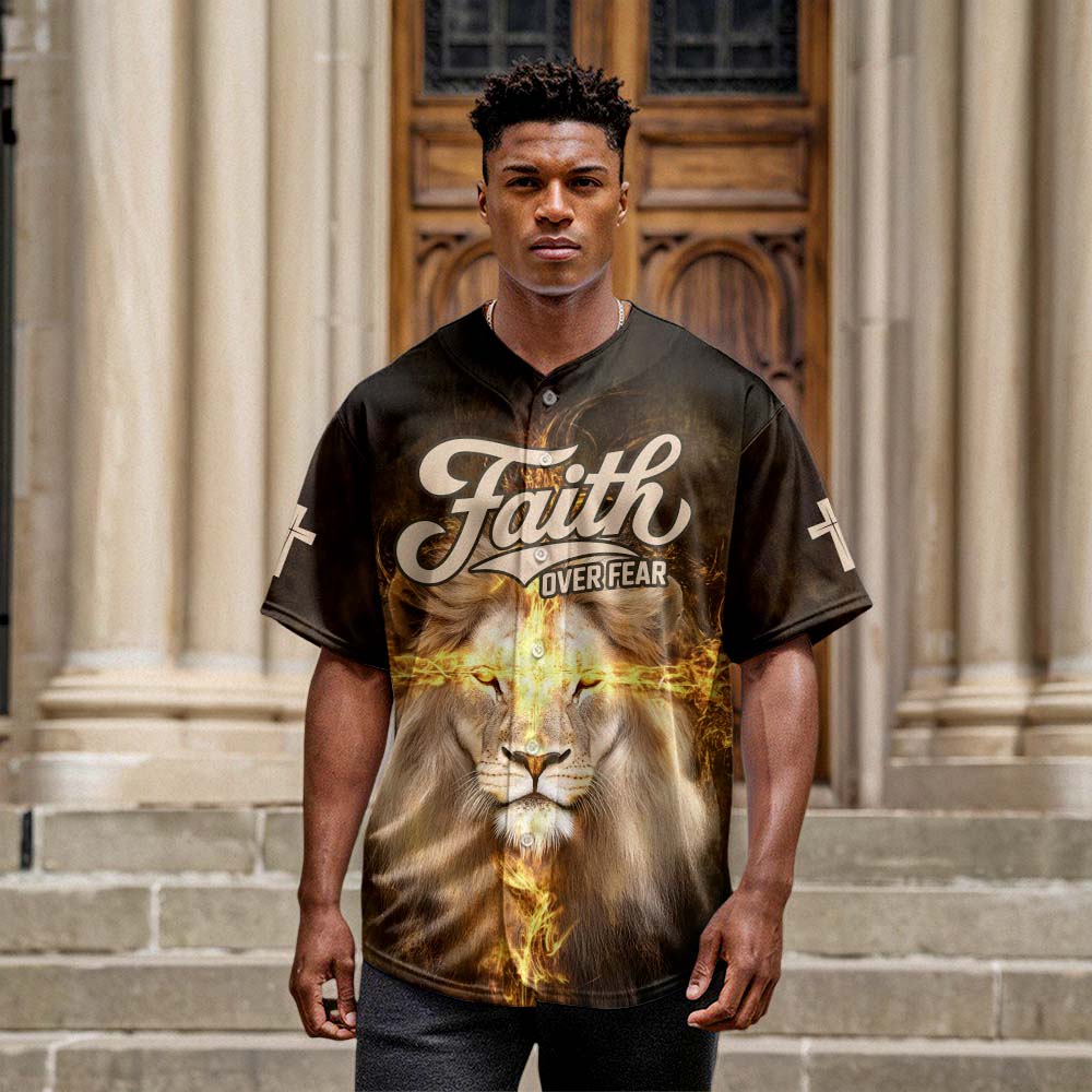 Faith over Fear Lion of Judah Baseball Jersey 2