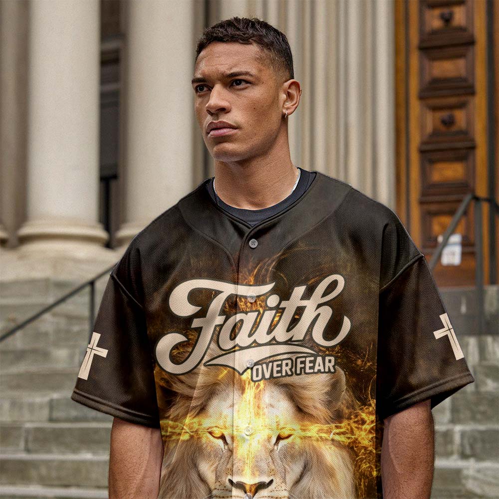 Faith over Fear Lion of Judah Baseball Jersey 2