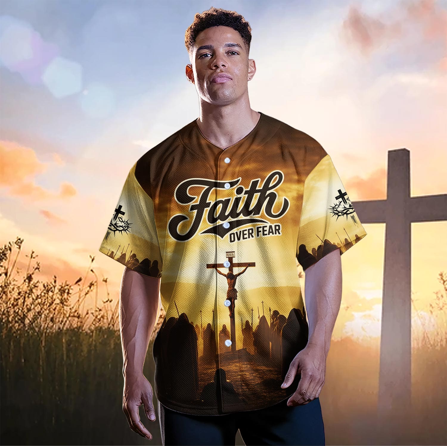Jesus Faith Over Fear Cross Baseball Jersey
